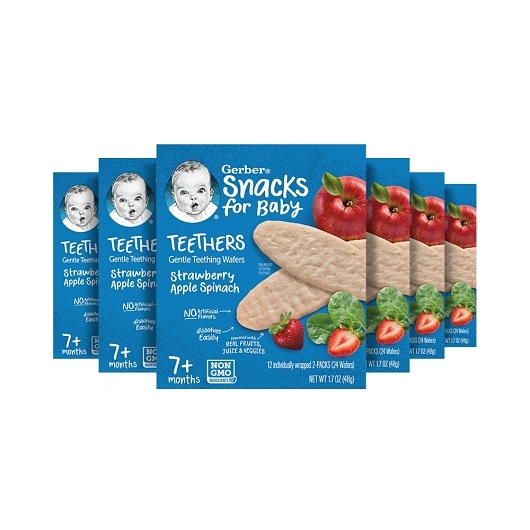 Gerber Strawberry Apple Spinach Teether Wafers 6 Boxes of 24 Wafers