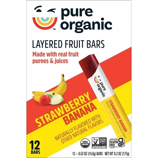 Pure Organic Layered Fruit Bars Strawberry Banana, 9/12ct