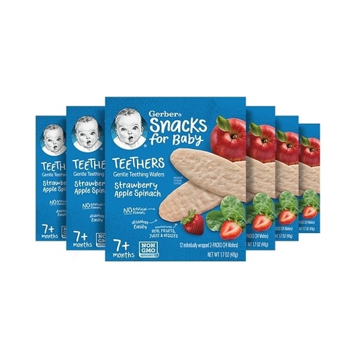 Gerber Strawberry Apple Spinach Teether Wafers 6 Boxes of 24 Wafers