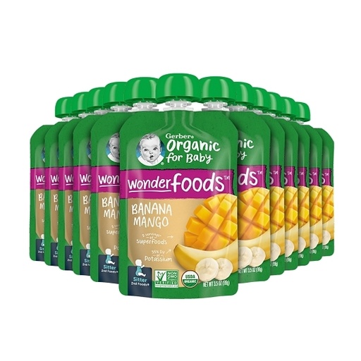 Gerber Organic Non-Gmo Banana Mango Puree Baby Food Pouch 12ct/3.5 oz