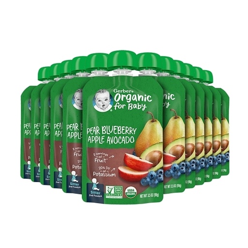 Gerber Organic Pear Blueberry Apple Avocado Puree Baby Food Pouch 12ct/3.5 oz